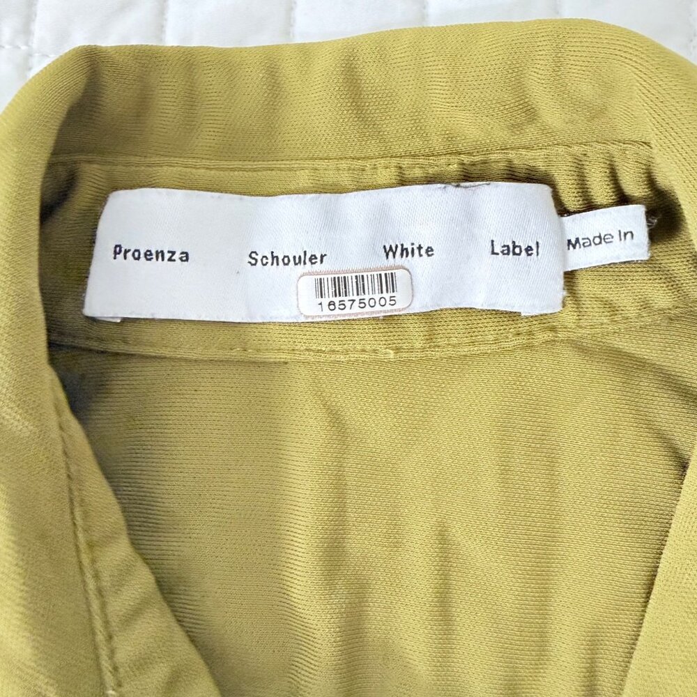 Proenza Schouler White Label Sleeveless Ruched Button-Up Olive Green Viscose Top - Picture 5 of 6